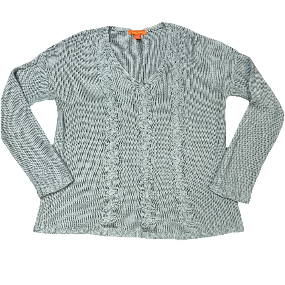 Joe Fresh Cable Knit Sweater Women's Large Mint Green Fisherman Pull Over Winter